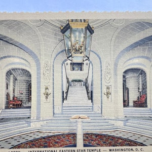 Le hall de l'International Eastern Star Temple à Washington DC, cartes postales en lin vintage