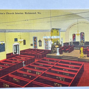 Old St. John's Interior, Richmond, Virginie, carte postale en lin vintage
