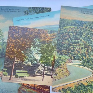 Lot de quatre Eureka Springs, Sweet Springs, HWY 62, Osage River, Arkansas, cartes postales vintage en lin