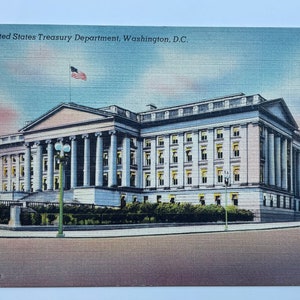 Carte postale en lin vintage Département du Trésor des États-Unis, Washington DC