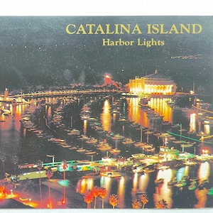 Carte Postale Les lumières du port à Avalon Bay sur l'île de Catalina, en Californie, vintage