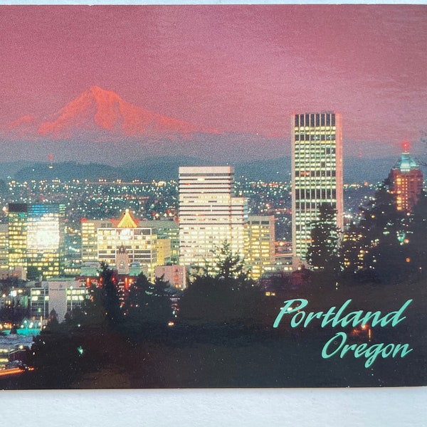 Portland, Oregon, Mt Hood and The Willamette River Valley at Sunset, Vintage Postcard