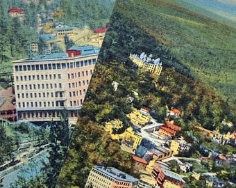 Paire de deux, Eureka Springs, Arkansas, vues aériennes, hôtel Crescent, section affaires, cartes postales en lin vintage