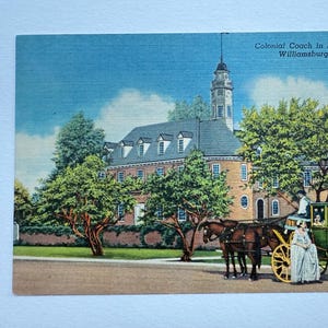 Carte postale vintage en lin Un cheval et une poussette au Capitole, Williamsburg, Virginie