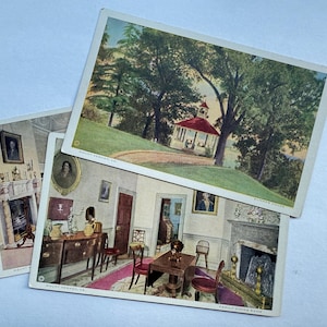 Lot de 3, Washington's Mansion, Mount Vernon, maison d'été, salle familiale et salle de banquet, Virginie, cartes postales anciennes