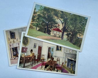 Set of 3, Washington's Mansion, Mount Vernon, Summer House, Family Room, and Banquet Hall, Virginia, Vintage Postcards