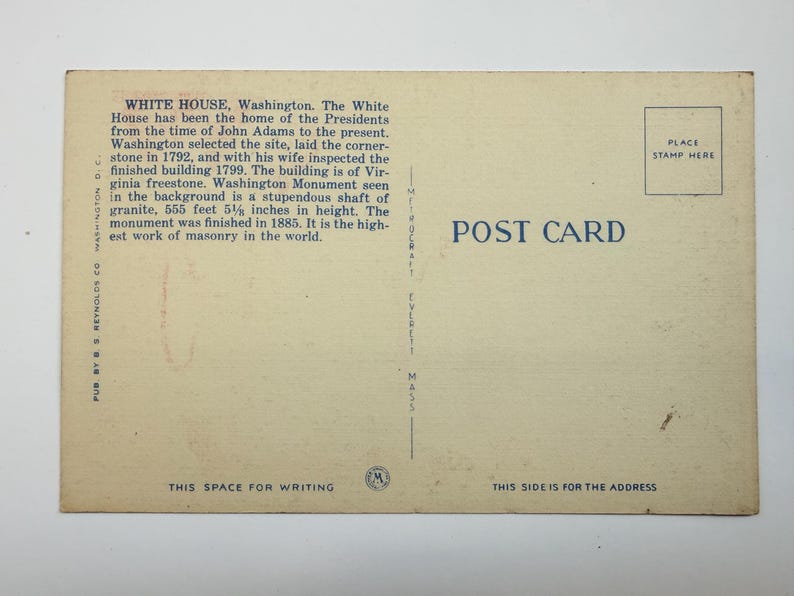 The White House, and Washington Monument, Washington, DC, Vintage Linen ...