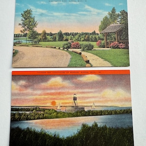 Paire de phares de Thunder Bay et Washington Park, Alpena, Michigan, cartes postales anciennes