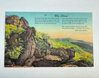 The Poem "Blue Shrine" by Ruby Altizer Roberts, Vintage Linen Postcard