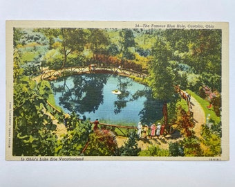 Het beroemde blauwe gat, Castalia, Ohio, Lake Erie Vacationland, vintage linnen briefkaart