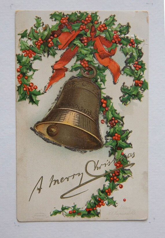 A Merry Christmas Vintage Postcard, Embossed - Etsy