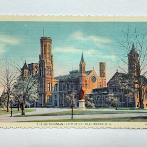 Carte postale vintage en lin The Smithsonian Institution, Washington DC