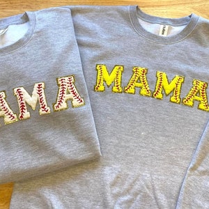 Mama Baseball Patch Sweatshirt, Baseball Mom Shirt, Baseball Chenille Varsity Patch Shirt, Softball Mom Shirt or Sweatshirt, Sports Mom