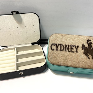 Cowgirl Jewelry Box, Punchy Cowboy Jewelry Travel Case, Cowhide Jewelry Box, Travel Jewelry Case, Monogram Personalized Jewelry Travel Case