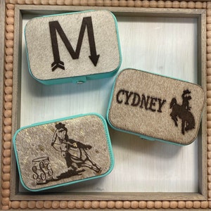 Cowgirl Jewelry Box, Punchy Cowboy Jewelry Travel Case, Cowhide Jewelry Box, Travel Jewelry Case, Monogram Personalized Jewelry Travel Case
