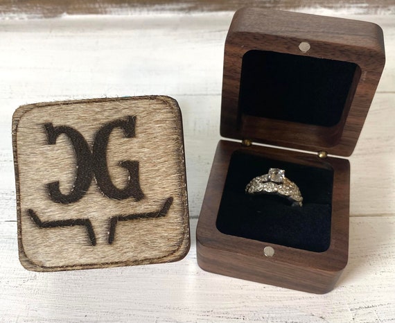 Western Branded Ring Box, Cowhide Ring Box, Western Cowboy Wedding Proposal, Engraved Ring Box, Custom Brand Ring Box, Cowhide Engagement