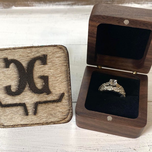 Western Branded Ring Box, Cowhide Ring Box, Western Cowboy Wedding Proposal, Engraved Ring Box, Custom Brand Ring Box, Cowhide Engagement