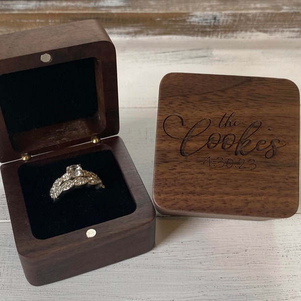 Custom Engraved Ring Box, Personalized Ring Box, Engagement Ring Box, Marriage Proposal, Rustic Wedding, Farmhouse Wedding, Wooden Ring Box