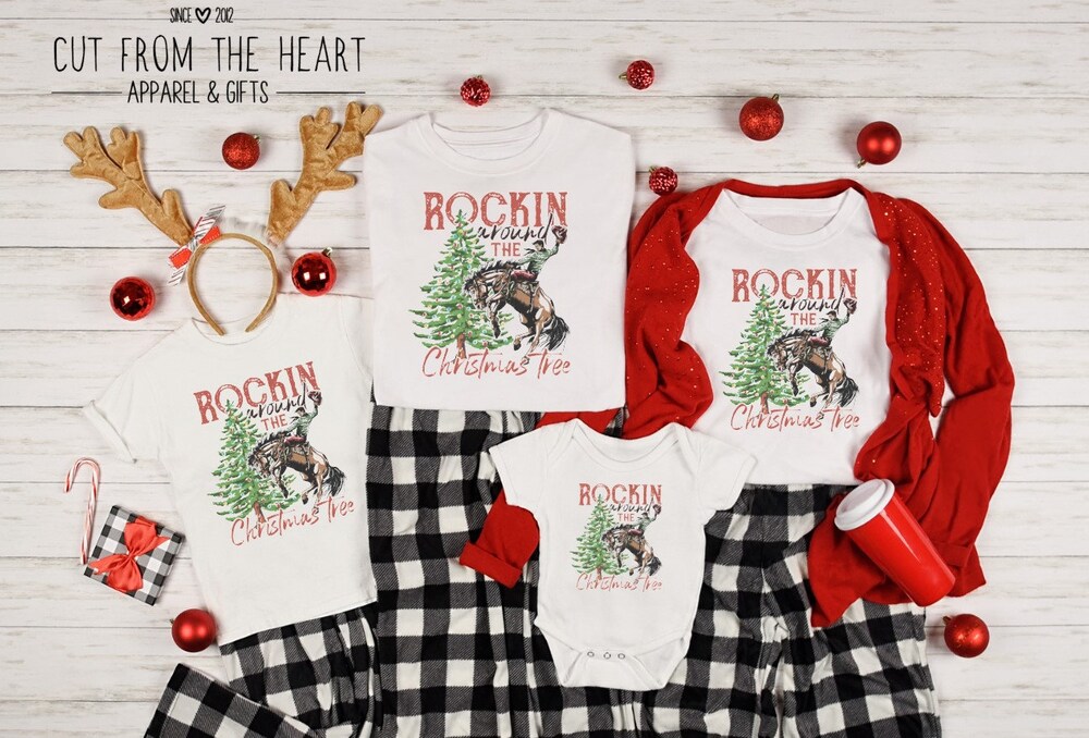 Horse Christmas Bucking Horse Rodeo Cowboy Christmas, Cowboy Santa, Family Western Christmas Cowboy Pajamas, Cowboy Western Christmas, Horse Christmas Shirt Cowboy Christmas