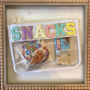 Clear Transparent Snacks Travel Pouch, Chenille Patch Bag, Teach Bag, Snack Bag, Beach Bag, Clear Storage Bag, Snack Patch Bags