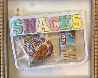 Clear Travel Snack Pouch, Chenille Patch Letters