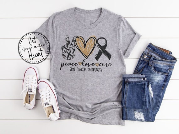 Heart Ribbon Melanoma Cancer Awareness T-Shirt Heart Ribbon Melanoma Cancer Awareness T-Shirt