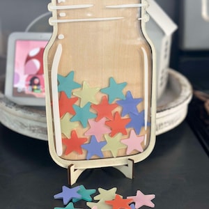 Frasco de recompensa y fichas para el aula o el hogar, obsequio en frasco de recompensa para maestros, frasco de recompensa con tabla de tareas, frasco de recompensa con estrellas, obsequio de agradecimiento para maestros