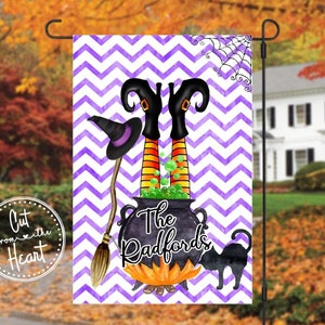 Halloween Witch Garden Flag With Personalized Name, Halloween Flag, Witch Flag, Trick Or Treat Flag, Custom Garden Flag, Halloween Decor
