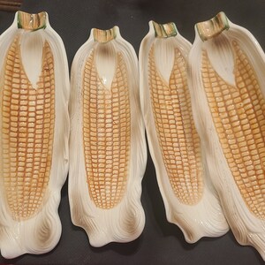 Vintage Japan Handpainted Ceramic Glazed Corn on the Cob Dishes. Sold as a set of 4.