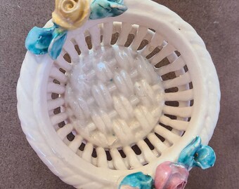Vintage ceramic flowered bowl basket