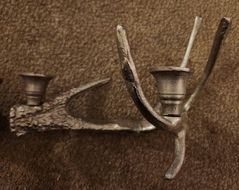 Rustic Antler Candle Holder Centerpieces | Pottery Barn–Style Lodge Decor | Metal Silver Antler Candelabra