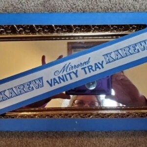 Vintage Karew Gold Mirrored Rectangular Vanity or Perfume Tray. Filigree Design 17" x 6" x 1"