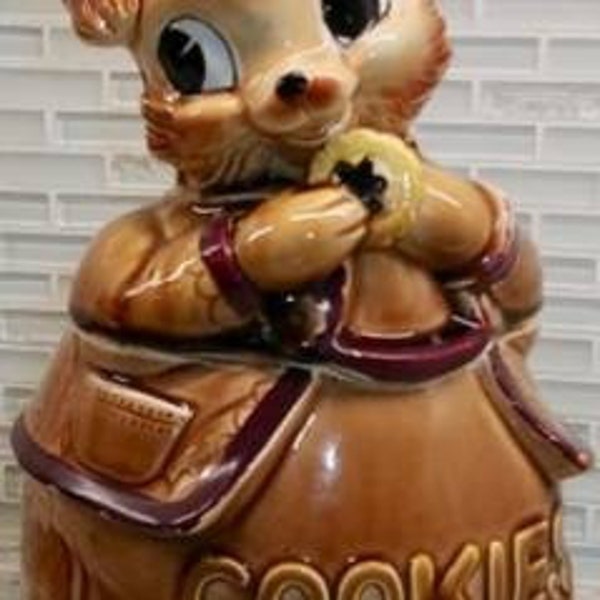 Vintage Mid-Century Royal Sealy Chipmunk or Rabbit Brown Glaze Cookie Jar made in Japan 12.5”