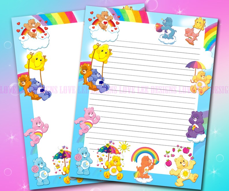 Care Bear Stationery Paper Care Bear Paper Instant Etsy