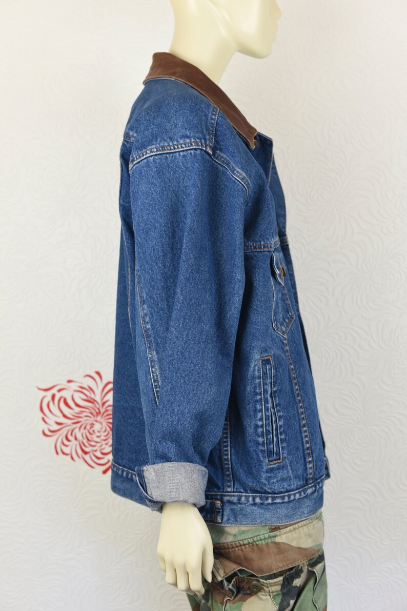 marlboro denim jacket leather collar