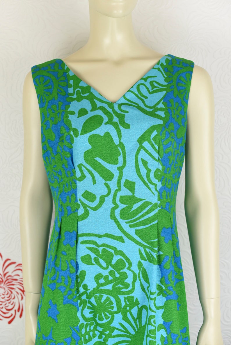Aloha Long Hawaiian Dress Tiki Dress Vintage Hawaiian Dress Tropical Print Blue Floral Print Hawaiian Print Green Maxi Dress