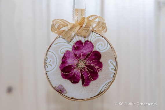 Quilted Handmade Purple White Fabric No Sew 3 Ornament Tree Hanger Polka Dots Flowers Beads Quilted Handmade Purple White Fabric No Sew 3 Ornament Tree Hanger Polka Dots Flowers Beads