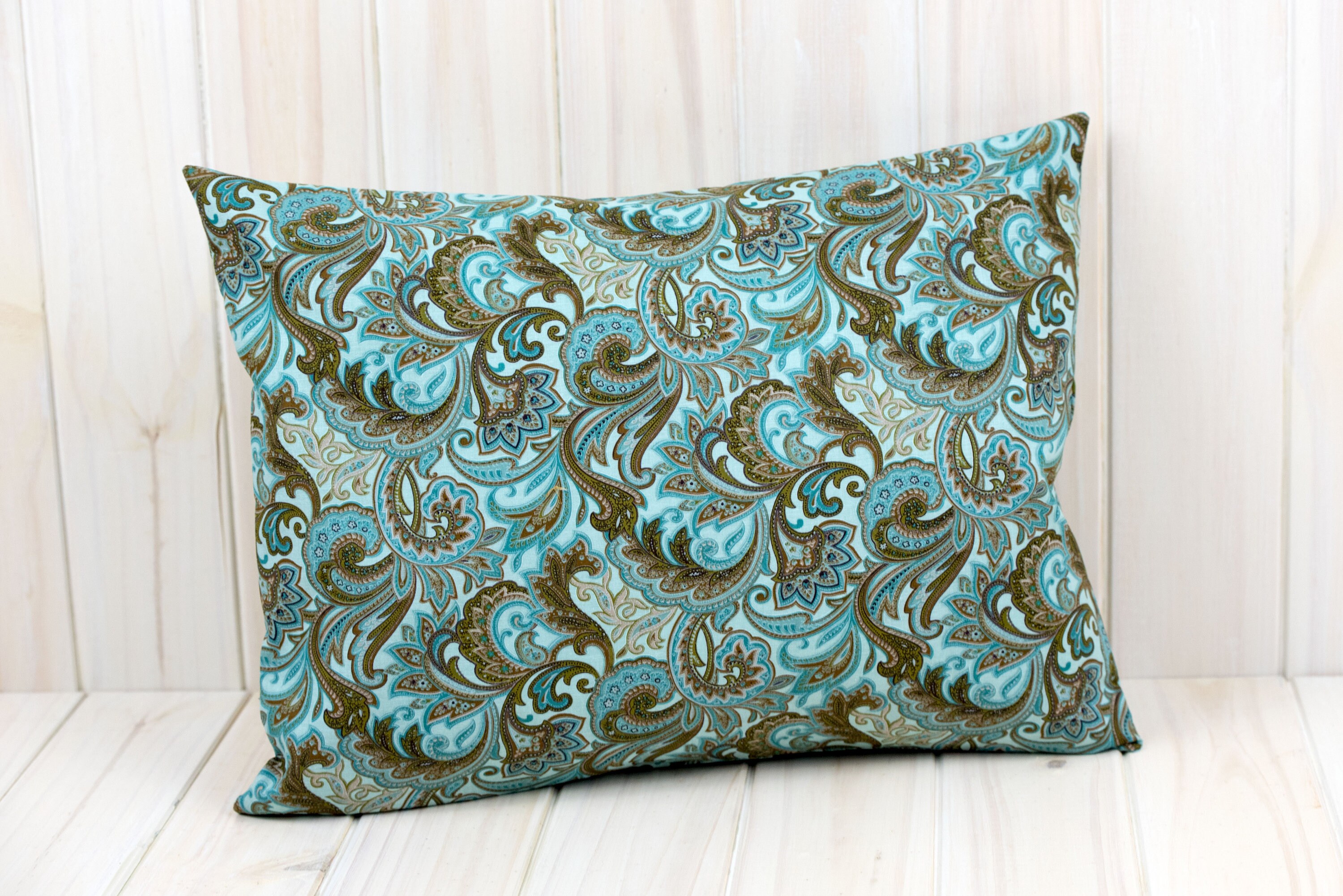 Pillow Covers Envelope Style Pillow Covers 12x16 Paisley Aqua and Brown