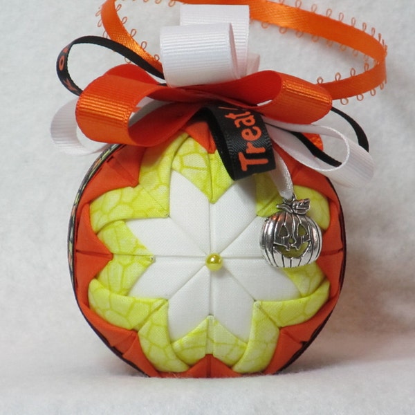 CLEARANCE SALE - Halloween Quilted Ornament, no sew, candy corn ornament with pumpkin charm