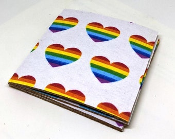Rainbow Hearts Fabric and Cork Coasters - Set of 4