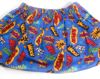 Comic Book Words Skirt on Blue Background (Multiple Sizes Available)