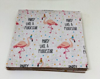 Flamingo Fabric and Cork Coasters - Set of 4