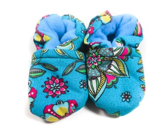 Retro 1970's Flowers on Turquoise Background Baby Booties (One Size Fits Most 0-18 Months)