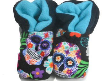 Colorful Sugar Skulls and Flowers Baby Booties (fits most 0-18 months)