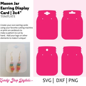 Plantilla de tarjeta para pendientes en tarro de albañil, tarjeta para pendientes SVG, soporte para tarjeta para pendientes, exhibición de pendientes SVG / embalaje para pendientes