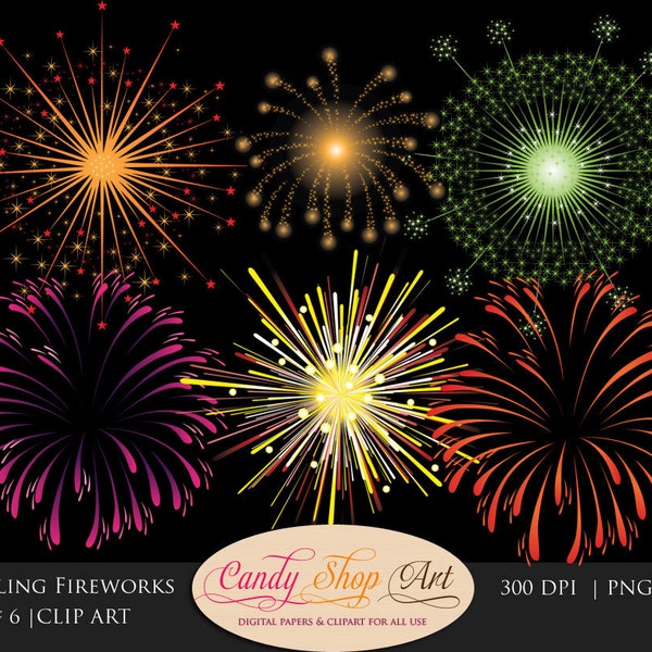 Dazzling Fireworks Clipart, Fireworks Clip Art, Firework Display Clipart, Wedding Fireworks, 4th of July- Instant Download