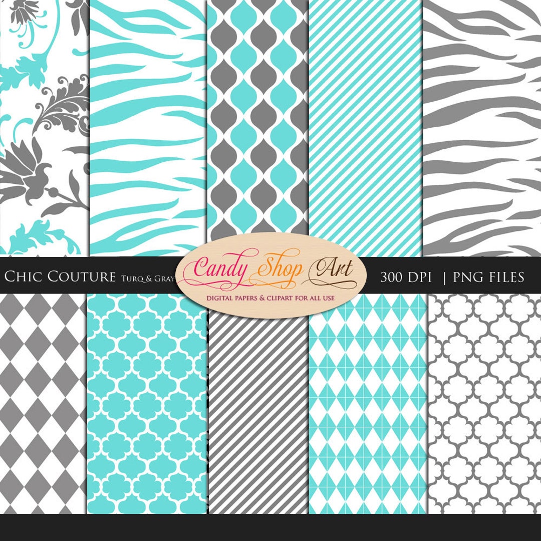 Turquoise and Gray Digital Pattern Sheets, Printable, Wedding, Baby ...