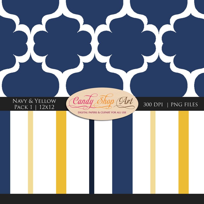 Navy Yellow and White Digital Backgrounds Chevron Stripes Etsy