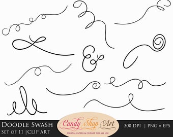 Doodle Swash Clip Art, Calligraphy Swirls, Wedding Invitation Embellishments (PNG, EPS)