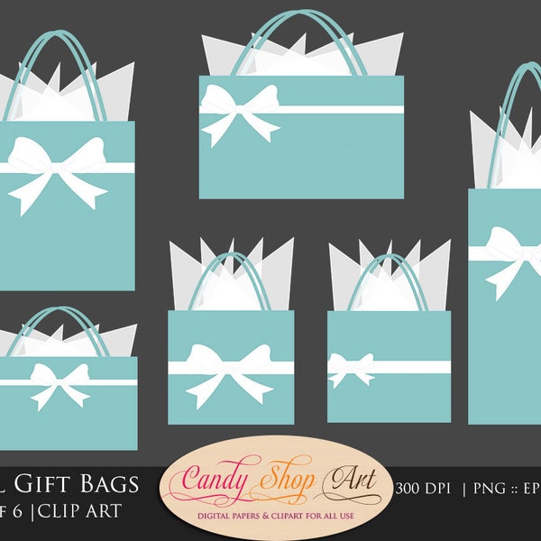 Tiffani Turqouise Gift Bags Clipart - Shopping Bags Clip Art - Gift Bag Vectors - Wedding Gifts Clipart - Wedding gift bags - Commercial use